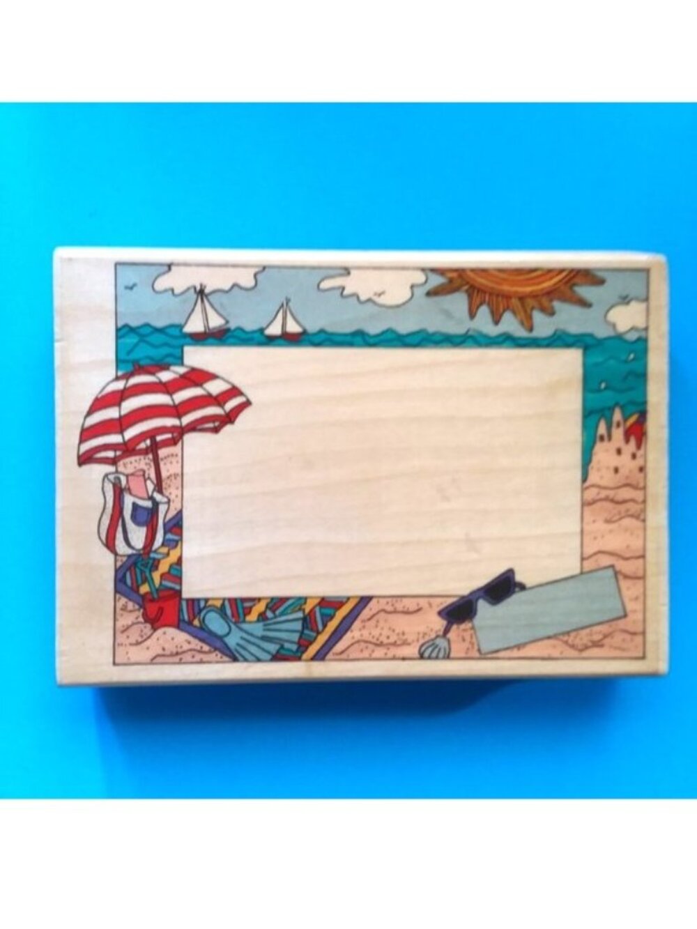 Beach Theme Wood Rubber Ink Stamp Frame Border Vacation Ocean Summer Crafts Fun